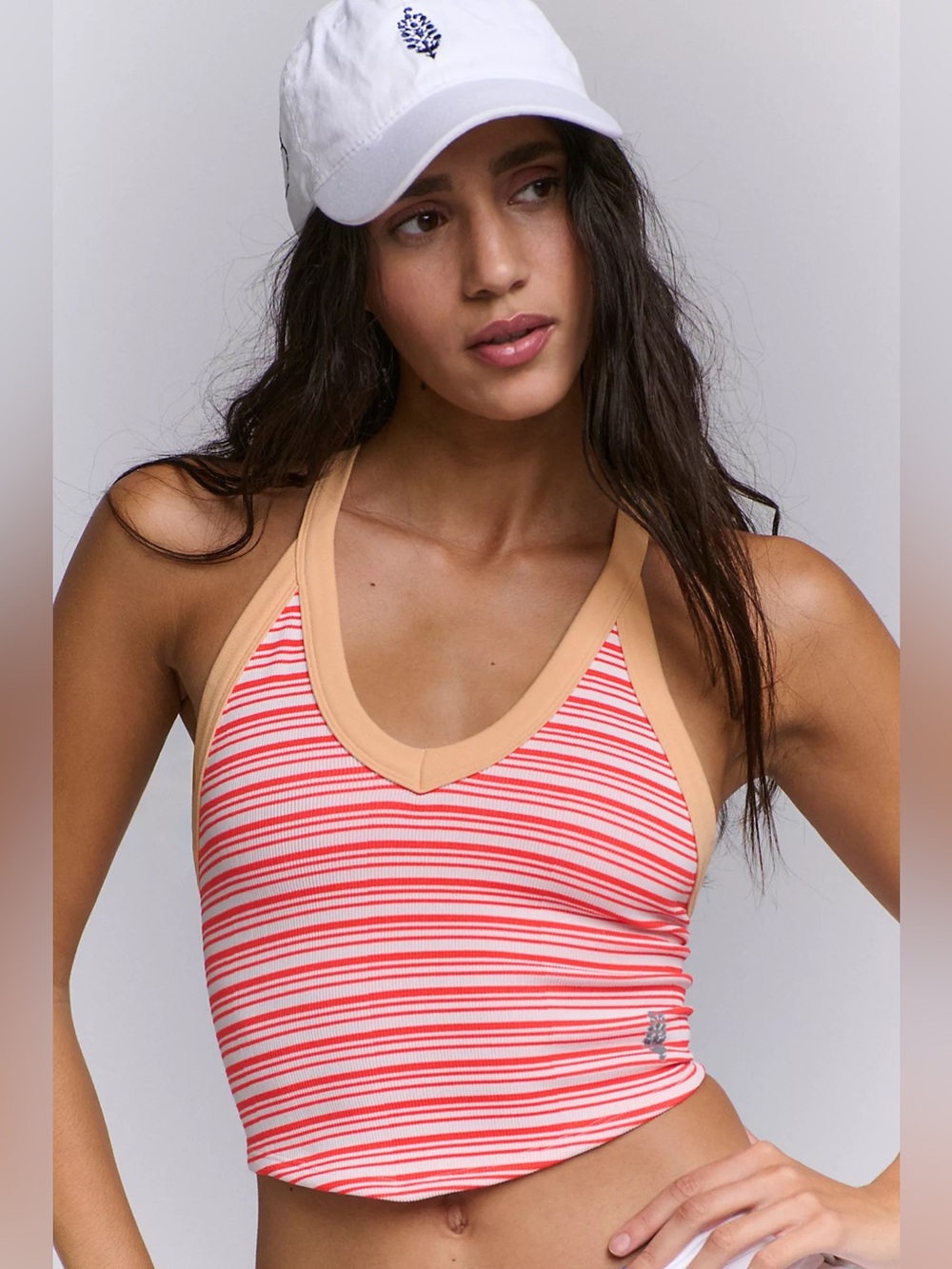 Free People Striped Red & Cream Racerback Crop Top
